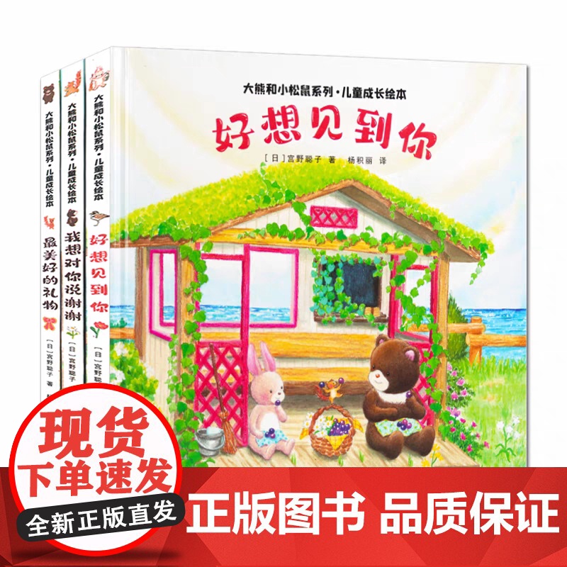 大熊和小松鼠系列儿童成长绘本精装3册 好想见到你+我想对你说谢谢+最美好的礼物故事书幼儿园阅读小班中班大班三岁图书