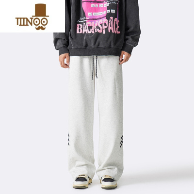 YANXU休闲裤男秋季新款灰色条纹运动卫裤美式复古潮牌宽松直筒阔腿裤子