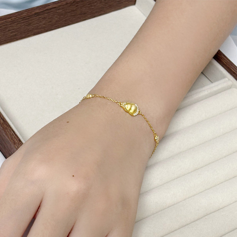 北京黄金925银镶石拉丝葫芦手链国风招财纳福 送女友礼物