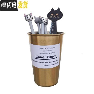 三维工匠笔筒创意时尚简约北欧风ins金色收纳盒化妆刷桶桌面摆件办公文具 小号银色304不锈钢笔筒