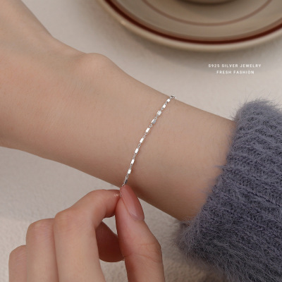 冷淡风小众设计小方块s925纯银手链女简约百搭时尚韩版手饰批发送女朋友老婆情人节七夕生日礼物