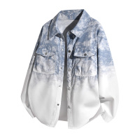 春秋季新款情侣款港式慵懒风潮牌渐变衬衣翻领痞帅青少年男装外套