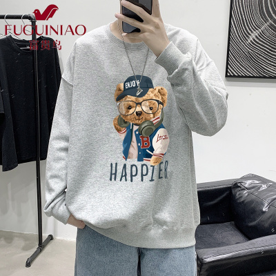 富贵鸟(FUGUINIAO)春秋新款2021卫衣男春季潮牌印花情侣潮ins个性港风大码长袖t恤男