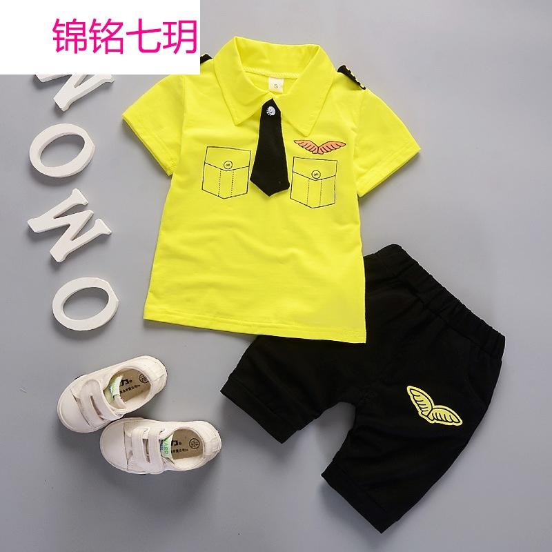 锦铭七玥童装爆款2018新款夏季 婴幼儿童短袖二件套装 外贸童装休闲套装