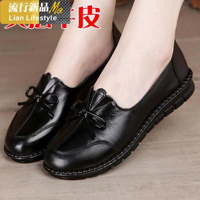 牛皮妈妈鞋软底舒适真皮太太单鞋春秋季防滑中老年女新款老人皮鞋知义(ZHIYI)休闲鞋