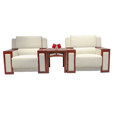 誉卓远 办公室实木框架沙发中式接待贵宾会客沙发布艺沙发组合 1+1+茶几