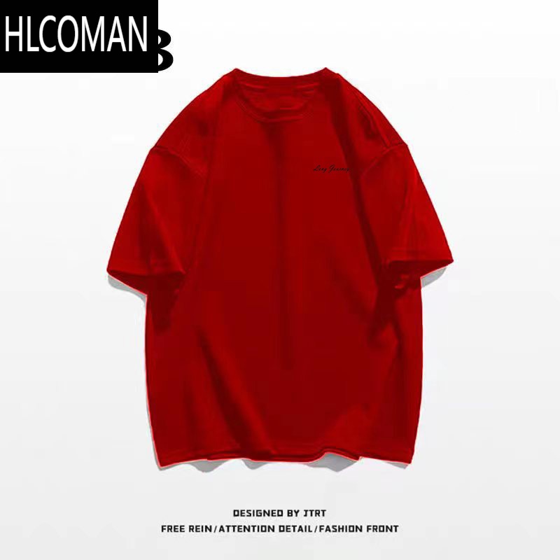 HLCOMAN美系青少年短袖T恤男夏季宽松高街潮牌字母小领口半袖ins