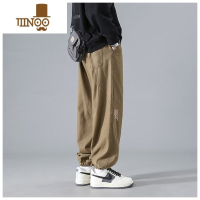 YANXU日系工装裤男款休闲九分裤潮牌青少年大码束脚宽松哈伦裤子