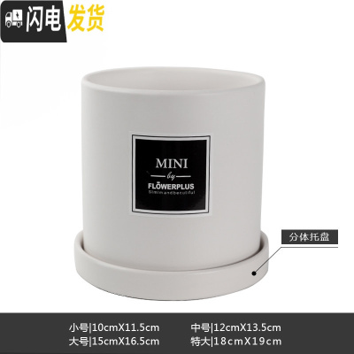 三维工匠简约圆柱ins北欧风带托盘室内沙漠植物现代创意陶瓷多肉花盆批发 哑光白(MINI) 小花盆容器