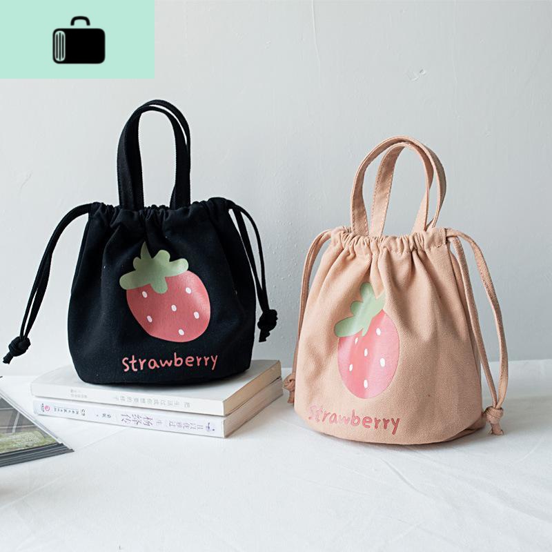 手提帆布包女学生日系ins韩版抽绳束口水桶包饭盒袋便当包小布包NEW LAKE女手包