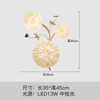 [荷叶铜蜻蜓]新中式壁饰壁灯客厅背景卧室走廊铁艺立体装饰墙饰 三维工匠 JQB043-3w铜蜻蜓