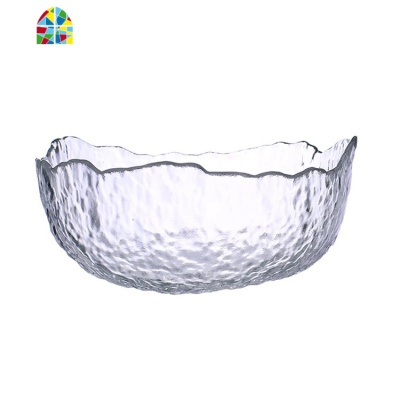 日式金边冰川玻璃碗盘水果碗家用蔬菜水果透明甜品碗北欧风 FENGHOU 透明钴蓝双色款