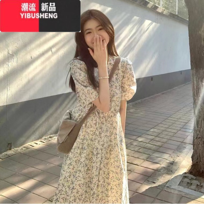 YIBUSHENG茶歇法式碎花连衣裙女季泡泡袖小个子碎花裙气质显瘦绝美长裙潮