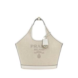 普拉达(PRADA)女士文艺复古帆布皮革拼接手提单肩包日常通勤休闲 BEIGE_O_TAN