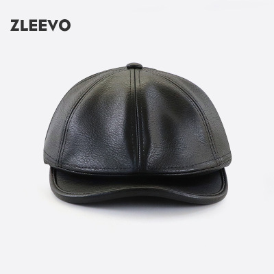 / 秋冬季日系PU皮短檐棒球帽个性男女鸭舌帽子