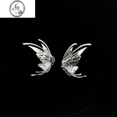 JiMi高级银色蝴蝶耳钉小众设计感气质耳环冷淡风甜酷辣妹轻奢银银耳饰