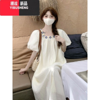 YIBUSHENG大码法式短袖连衣裙女季遮肉显瘦宽松长裙微胖MM苹果型身材裙子