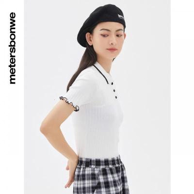 [1件5折价:59.5]美特斯邦威白色短袖polo衫女百搭夏季时尚小清新女士上衣