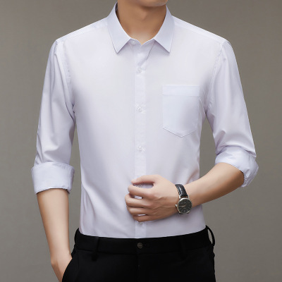 胸前口袋男士莫代尔长袖衬衫夏季冰丝免烫工装衬衣百搭商务衬衫男