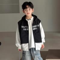 男童外套2026春装新款韩版中大童上衣洋气假两件儿童连帽夹克衫潮