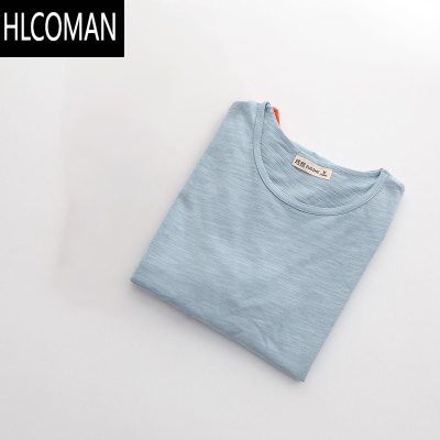 HLCOMAN秋季日系柔软新款长袖T恤男装休闲简约竹节棉情侣女圆领