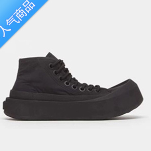 SUNTEK大码厚底情侣熊猫色高帮帆布鞋女 交叉系带休闲板鞋男小白鞋