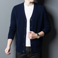 加厚真口袋v领开衫100%纯山羊毛绒男针织衫2024春秋毛衣外穿加厚高端羊绒衫外套鸡心领口袋羊绒衫男纯羊绒开衫男