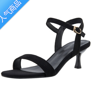 SUNTEK小码凉鞋女313233百搭露趾脚腕绊带大码高跟鞋41—43细跟加肥加宽