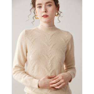 半高领山羊绒衫女简约针织纯色毛衣通勤百搭新款扭花小众设计上衣