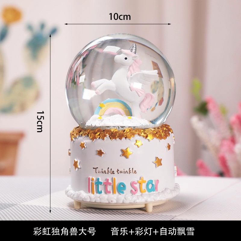 独角兽水晶球音乐盒八音盒带雪花可发光儿童女生生日天空之城 三维工匠 CX2055D冬(音乐+彩灯+自动飘雪)