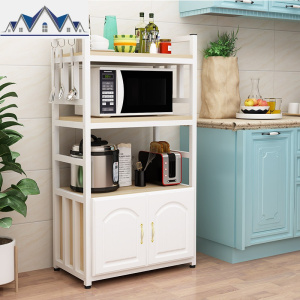 微波炉厨房置物架落地式多层调味料收纳架烤箱储物柜橱柜白色铁艺 三维工匠