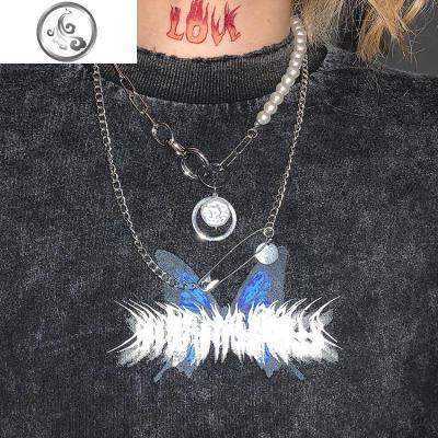 UN ins嘻哈可爱拼接珍珠挂坠项链女小众锁骨链女酷潮气质冷淡风 JiMi