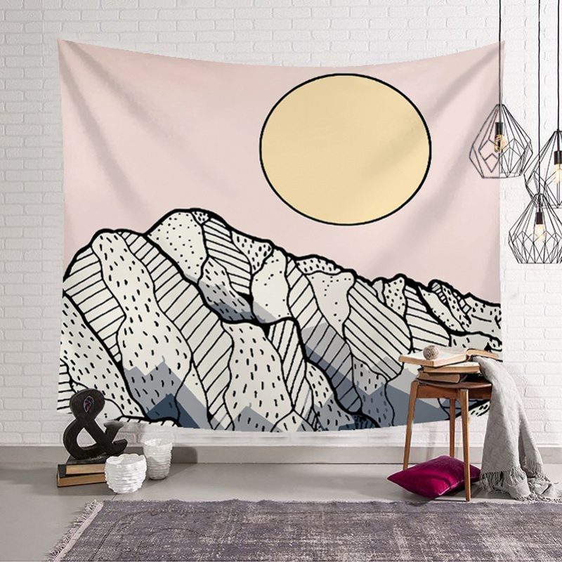 美帮汇复古山形线条床头卧室背景布墙装饰挂毯波西米亚北欧挂布 LS0804 绒布150*200宽厘米横款