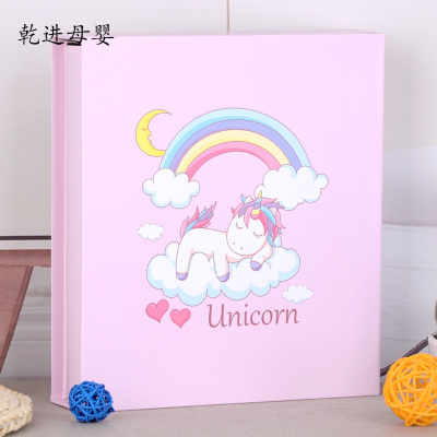 儿童节礼物新品直营-宝宝成长纪念册相册本5寸过塑6寸7寸插页式儿童家庭影集大容量盒独角兽-粉6寸200张