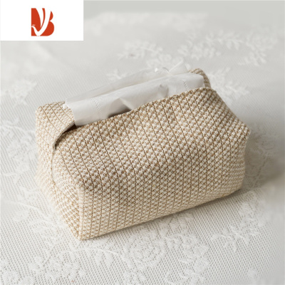 三维工匠日式简约风纸巾套家用客厅民宿棉麻布艺车载抽纸收纳袋创意纸巾盒 麻料纸巾盒 方形格子