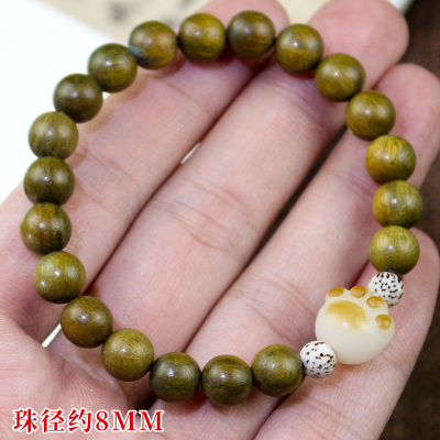 绿檀木手串菩提根猫爪御猫聚宝新中式手链女生生日礼物小清新饰品送女朋友老婆情人节七夕生日礼物