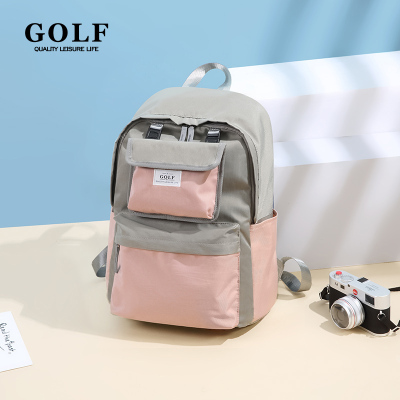 高尔夫GOLF时尚撞色学生书包双肩包可拆前袋背包男女款大容量14英寸笔记本电脑