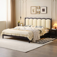 全友家居奶油风真皮床主卧高端大气2023年新款涟漪床婚床