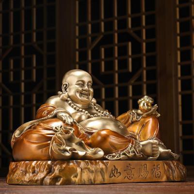 家柏饰(CORATED)纯铜弥勒佛像摆件大肚笑佛卧佛大号铜像客厅装饰礼品