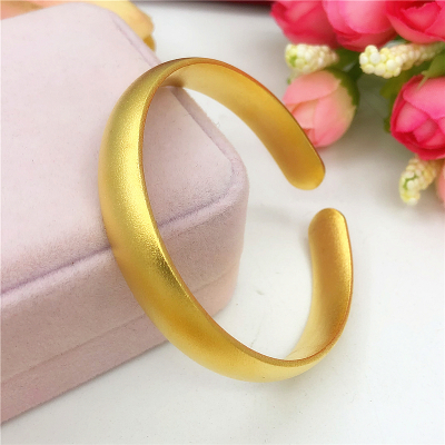 仿越南沙金手镯女宽面仿黄金古法传承亚光磨砂开口手镯铜镀金首饰送女朋友老婆情人节七夕生日礼物