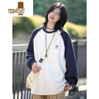 YANXU拼色华夫格早秋季圆领卫衣男新款长袖日系潮插肩袖复古