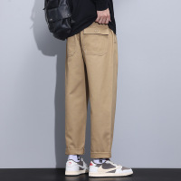 卡其色后袋装饰休闲裤男 直筒锥形裤 肌理感面料春夏透气通勤长裤
