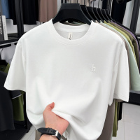 夏季新款男士透气舒适简约休闲轻商务翻领纯色短袖T恤新疆棉