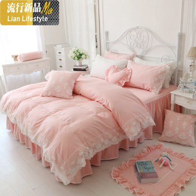 棉床上用品韩版床裙式四件套床罩式4件套棉田园蕾丝公主 三维工匠