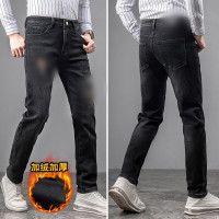 新品欧货牛仔裤修身款男潮流时尚轻奢加绒保暖弹力刺绣长裤子