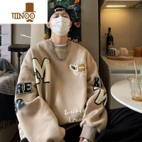 YANXU加肥加大码300斤美式复古发泡圆领卫衣男款高街痞帅宽松外套2