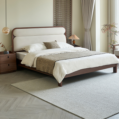 全友家居新中式多功能布艺软包双人床1.8米2米主卧室实木高脚床