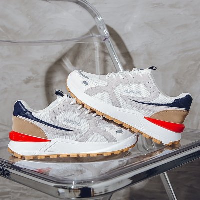 威丹卡顿品牌潮牌老爹鞋女2021春季新款真皮网纱女鞋超火显脚小厚底休闲运动鞋