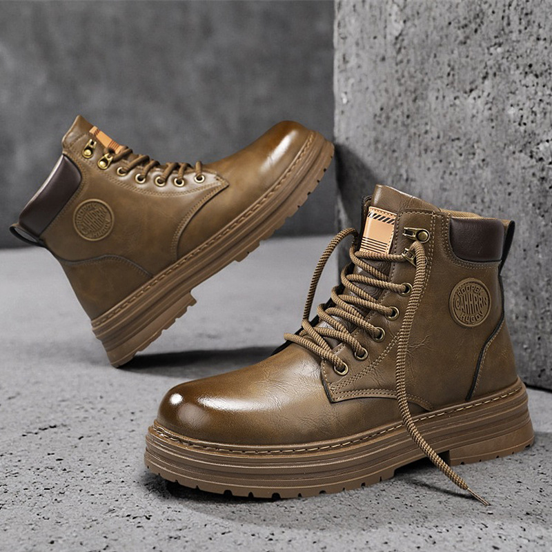 马丁靴男士高帮英伦复古工装皮靴日常休闲百搭秋冬季厚底增高男鞋