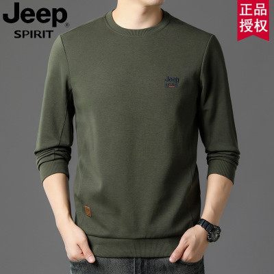 JEEP吉普秋冬新款男士长袖上衣卫衣休闲时尚胸标收口圆领青年